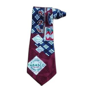 Tabasco 100% Silk Tie Maroon and Blue with Fish and Shrimp Design